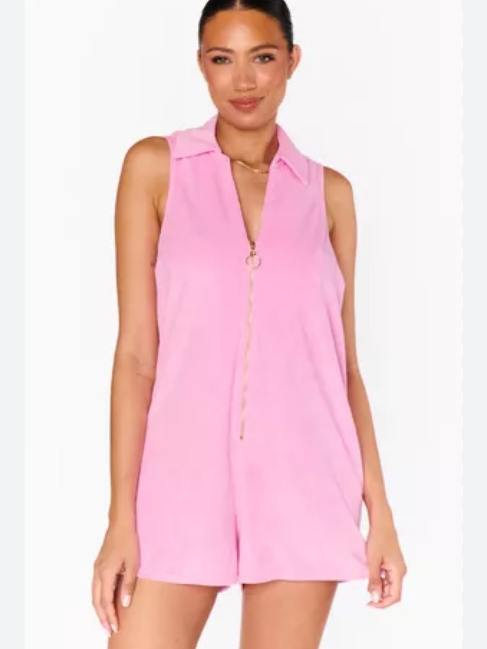 Mumu Sleeveless Pink Terry Zip Front Romper